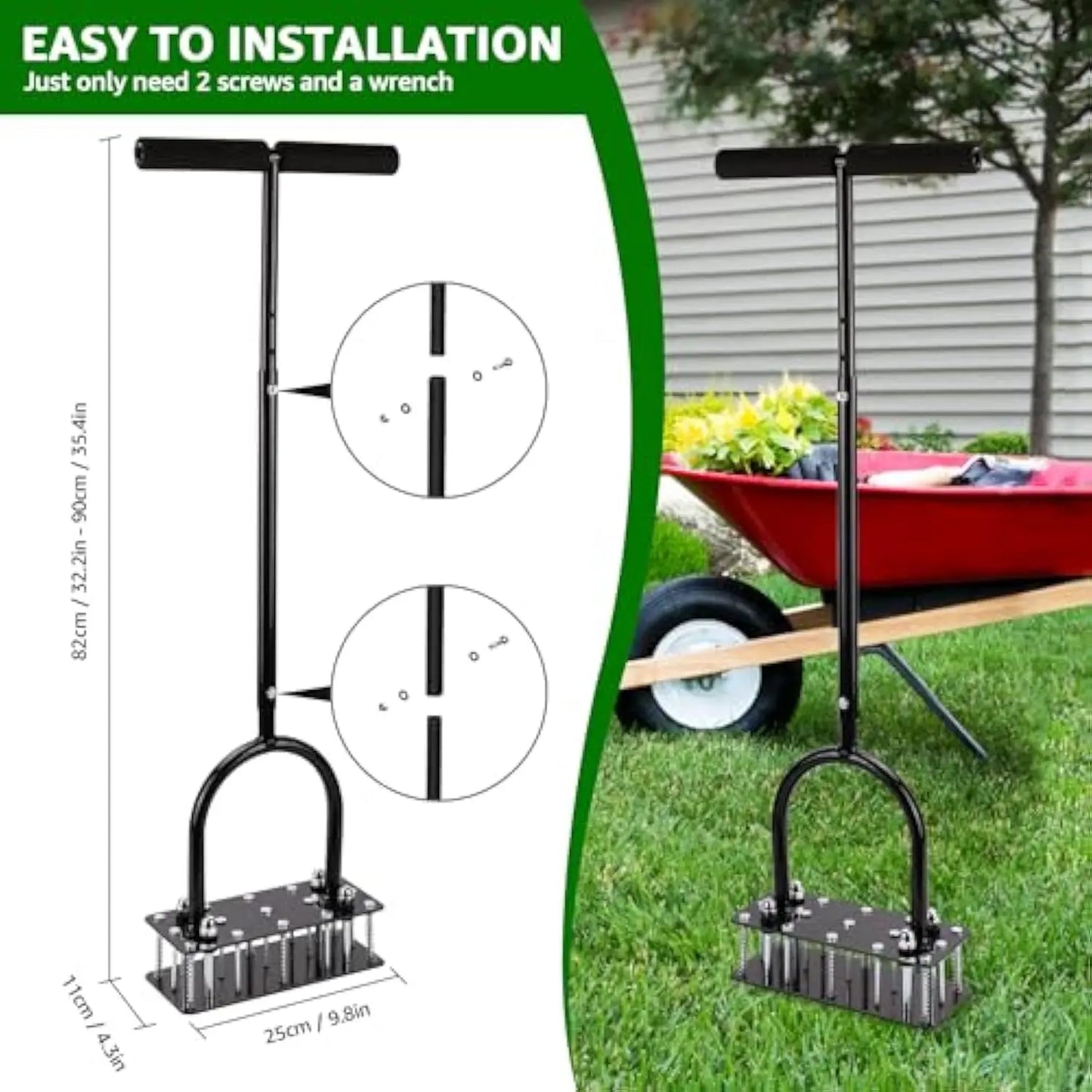 Manual Lawn Aerator with 15 Iron Spikes – Heavy Duty, Height Adjustable, Self-Cleaning Design