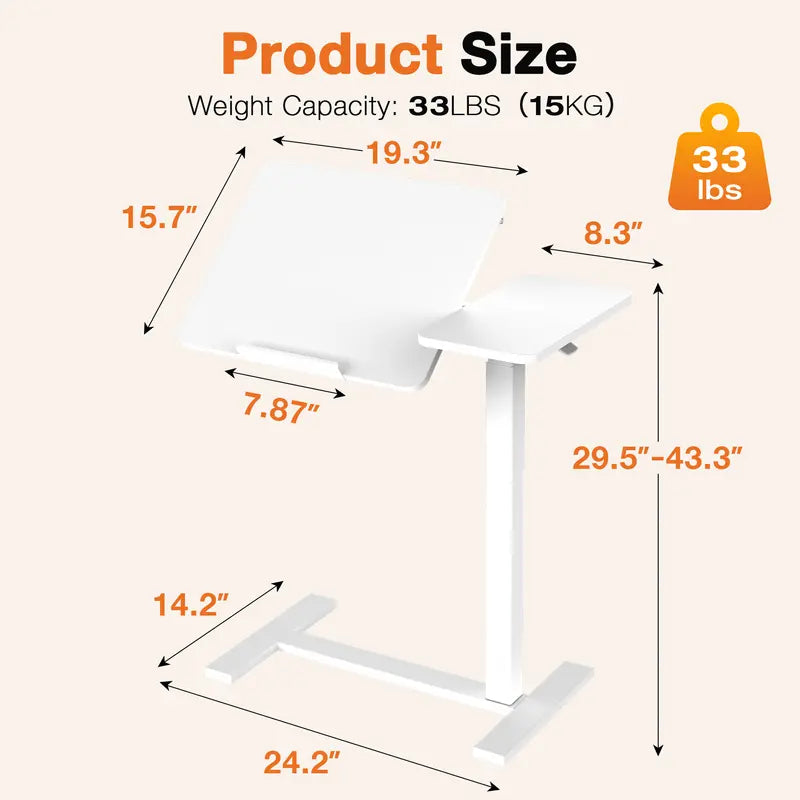 Adjustable Overbed Table with Wheels, Tilting Laptop Desk for Bedside Use