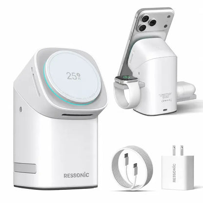 3-in-1 Wireless Charger 25W Quick Charge Hub 45W Adapter iPhone Samsung iWatch AirPods Magnetic One-Click Auto Rotation Travel-Friendly