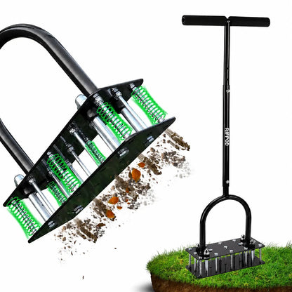 Manual Lawn Aerator with 15 Iron Spikes – Heavy Duty, Height Adjustable, Self-Cleaning Design