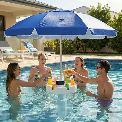 Floating Pool Umbrella with Bar, Base, Cup Holder & Phone Stand – Portable Poolside Shade with Carry Bag