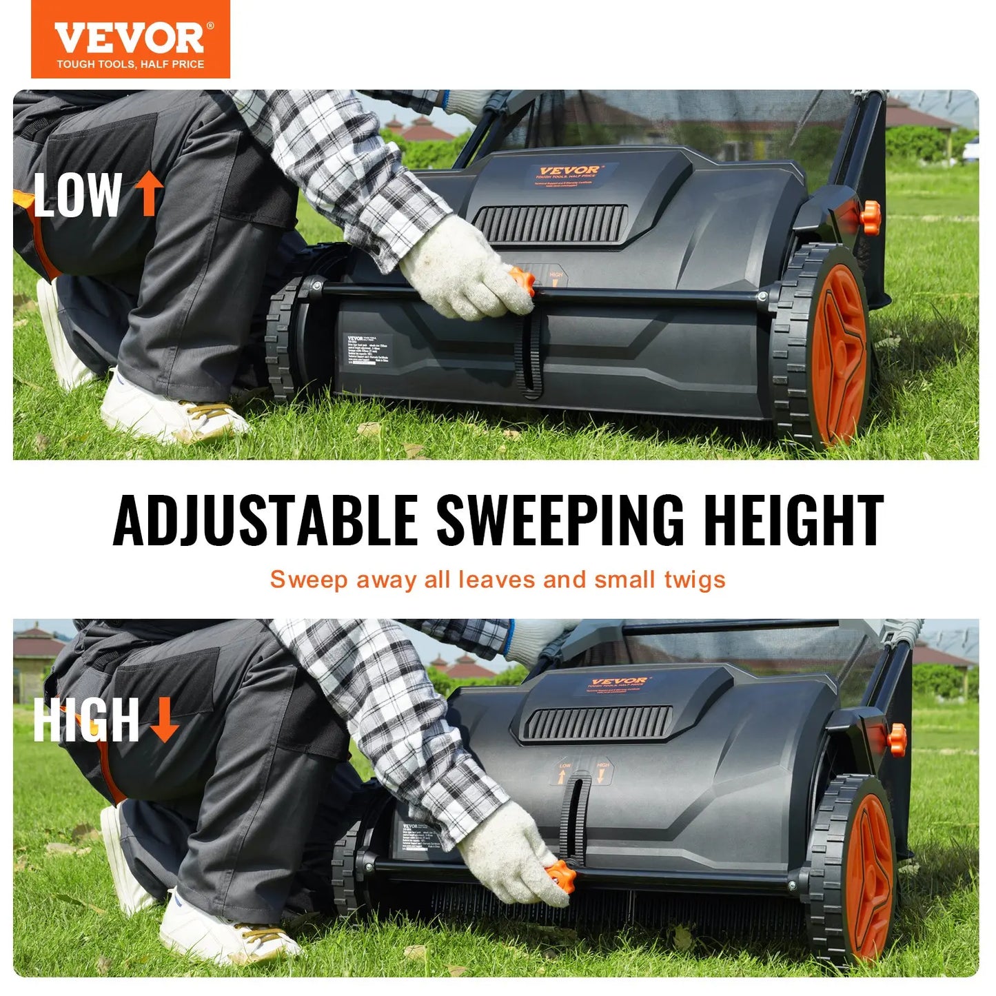 21-Inch Push Lawn Sweeper – 3.5 cu. ft. Hopper, Dual Spinning Brushes & Adjustable Handle for Leaf & Grass Cleanup