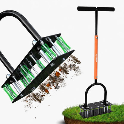 Manual Lawn Aerator with 15 Iron Spikes – Heavy Duty, Height Adjustable, Self-Cleaning Design