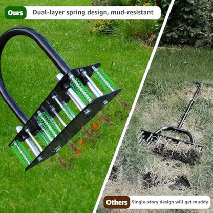 Manual Lawn Aerator with 15 Iron Spikes – Heavy Duty, Height Adjustable, Self-Cleaning Design