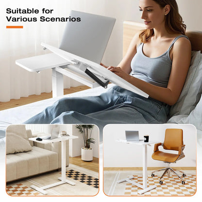 Adjustable Overbed Table with Wheels, Tilting Laptop Desk for Bedside Use