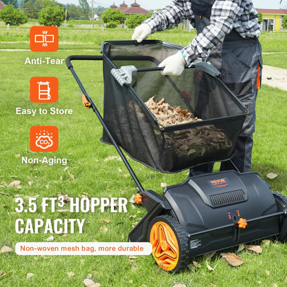 21-Inch Push Lawn Sweeper – 3.5 cu. ft. Hopper, Dual Spinning Brushes & Adjustable Handle for Leaf & Grass Cleanup
