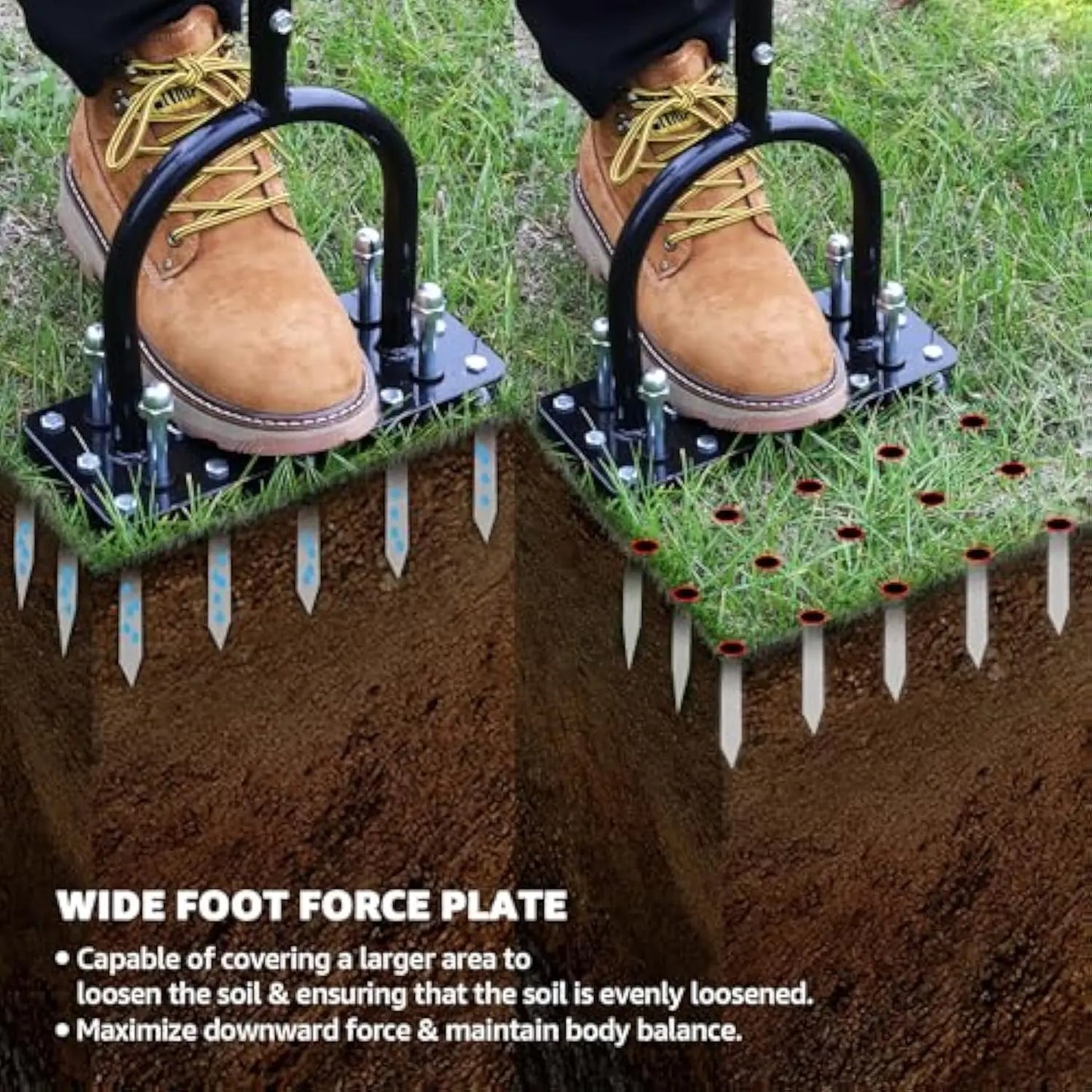 Manual Lawn Aerator with 15 Iron Spikes – Heavy Duty, Height Adjustable, Self-Cleaning Design