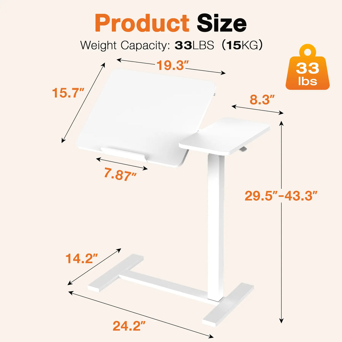 Adjustable Overbed Table with Wheels, Tilting Laptop Desk for Bedside Use