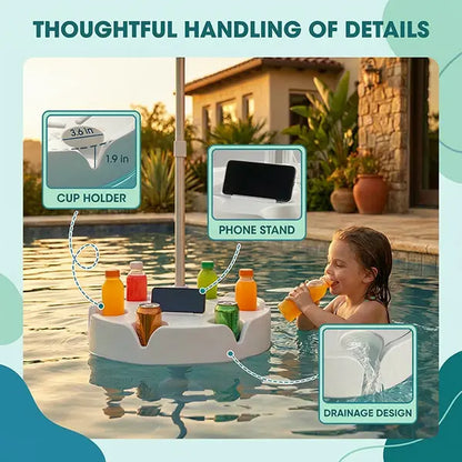 Floating Pool Umbrella with Bar, Base, Cup Holder & Phone Stand – Portable Poolside Shade with Carry Bag