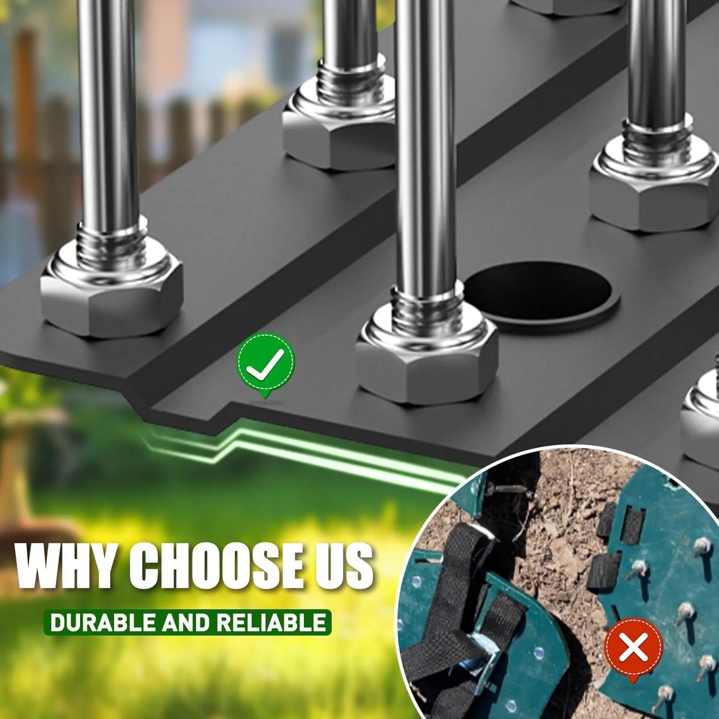 Manual Lawn Aerator with 15 Iron Spikes – Heavy Duty, Height Adjustable, Self-Cleaning Design