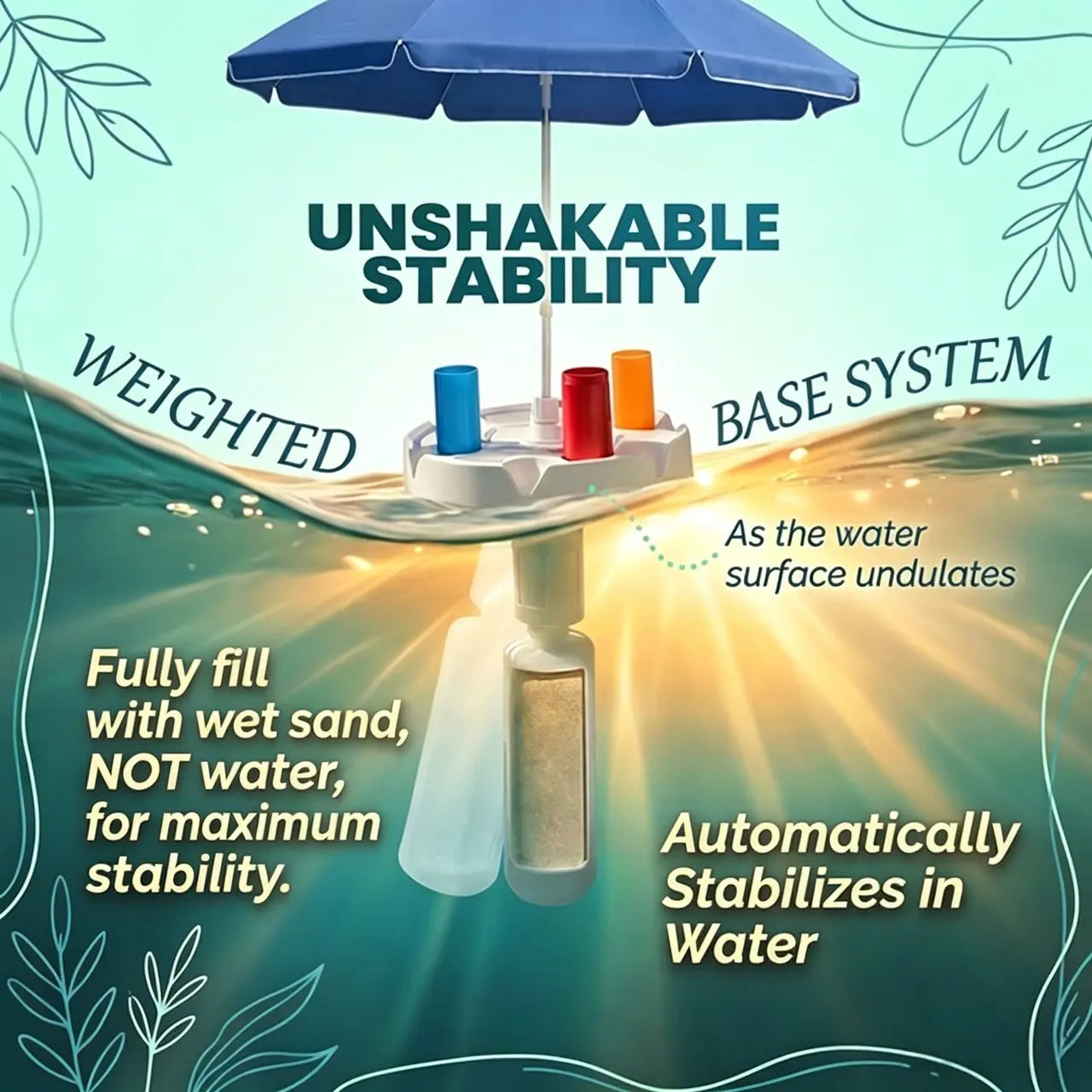 Floating Pool Umbrella with Bar, Base, Cup Holder & Phone Stand – Portable Poolside Shade with Carry Bag