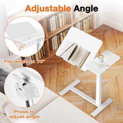 Adjustable Overbed Table with Wheels, Tilting Laptop Desk for Bedside Use