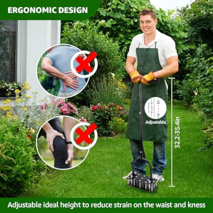 Manual Lawn Aerator with 15 Iron Spikes – Heavy Duty, Height Adjustable, Self-Cleaning Design