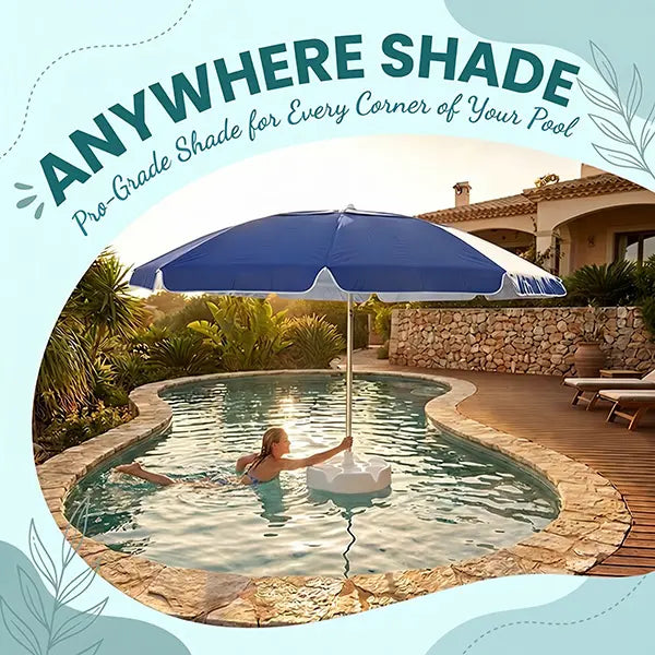 Floating Pool Umbrella with Bar, Base, Cup Holder & Phone Stand – Portable Poolside Shade with Carry Bag