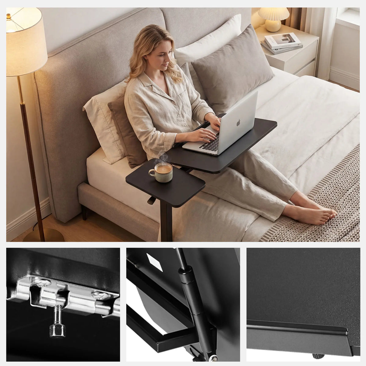 Adjustable Overbed Table with Wheels, Tilting Laptop Desk for Bedside Use
