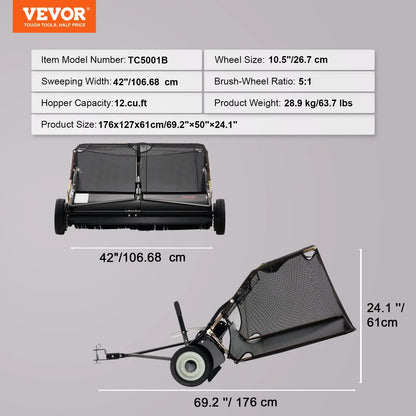21-Inch Push Lawn Sweeper – 3.5 cu. ft. Hopper, Dual Spinning Brushes & Adjustable Handle for Leaf & Grass Cleanup