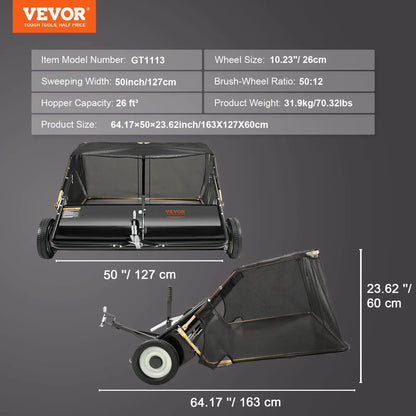 21-Inch Push Lawn Sweeper – 3.5 cu. ft. Hopper, Dual Spinning Brushes & Adjustable Handle for Leaf & Grass Cleanup