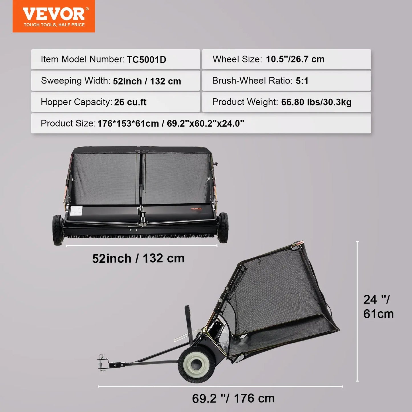 21-Inch Push Lawn Sweeper – 3.5 cu. ft. Hopper, Dual Spinning Brushes & Adjustable Handle for Leaf & Grass Cleanup