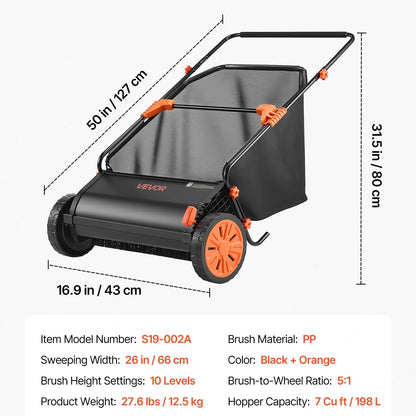 21-Inch Push Lawn Sweeper – 3.5 cu. ft. Hopper, Dual Spinning Brushes & Adjustable Handle for Leaf & Grass Cleanup