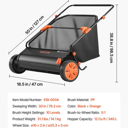 21-Inch Push Lawn Sweeper – 3.5 cu. ft. Hopper, Dual Spinning Brushes & Adjustable Handle for Leaf & Grass Cleanup