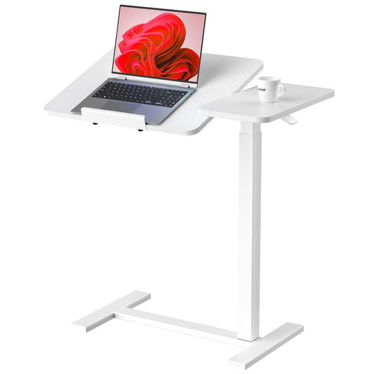 Adjustable Overbed Table with Wheels, Tilting Laptop Desk for Bedside Use